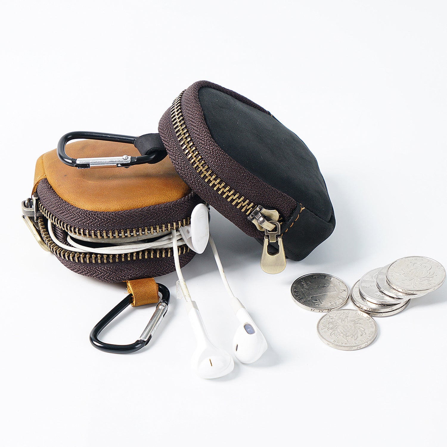 Wholesale Cowhide Zipper Shell Bag Leather Keychain
